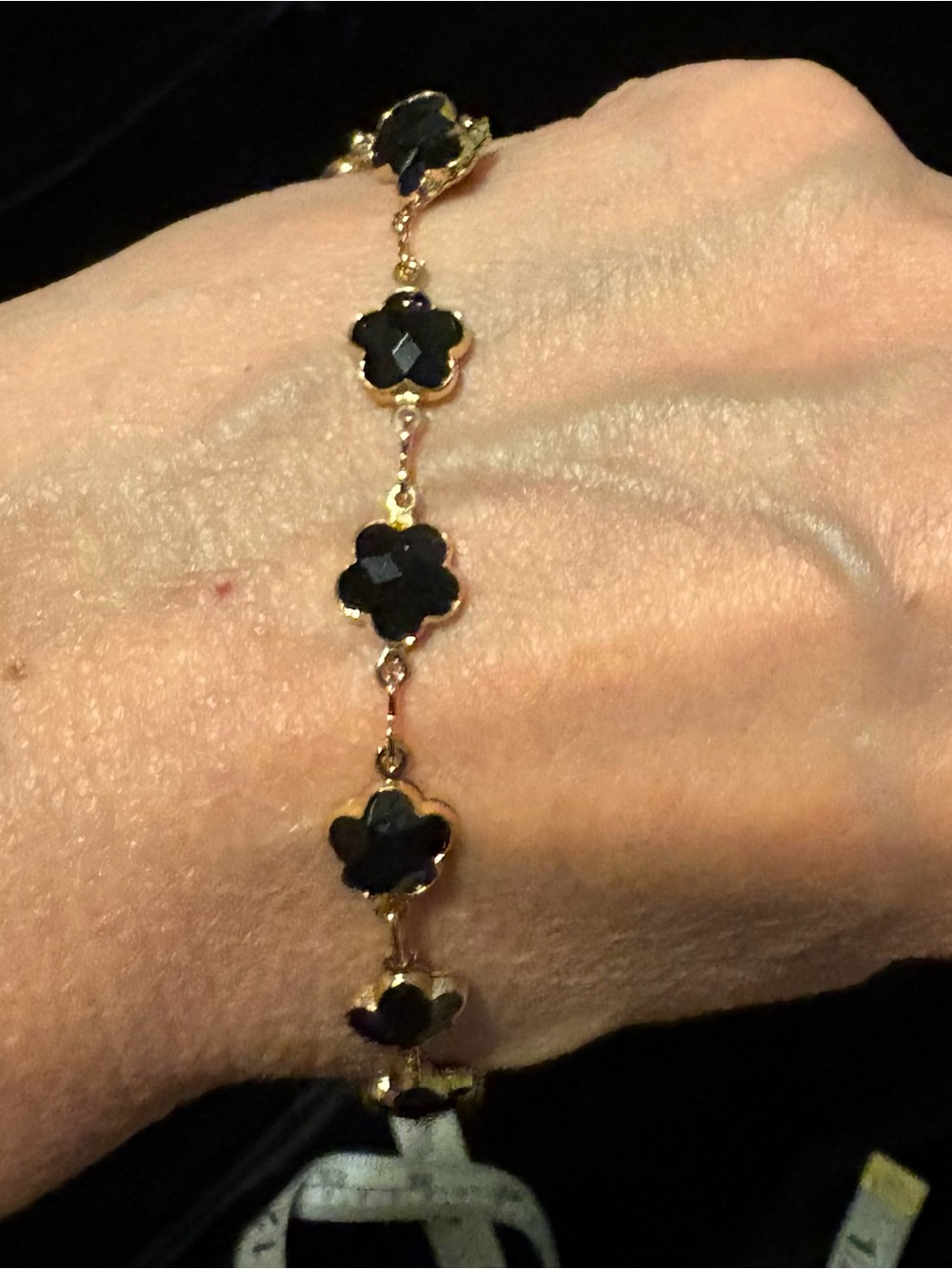 Gold Link Bracelet with Black Clover Stones